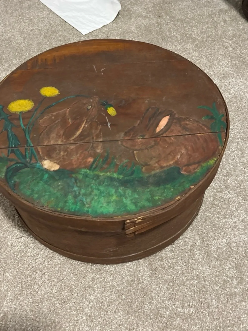 Hand-Painted Round Wooden Box with Floral Liner